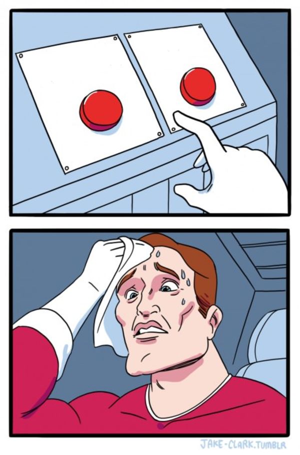 Two Buttons meme about Tailored Athlete